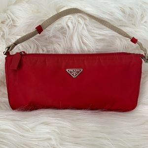 PRADA VINTAGE RED NYLON TESSUTO MINI BAGUETTE